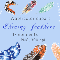 Shining feathers Watercolor clipart, PNG