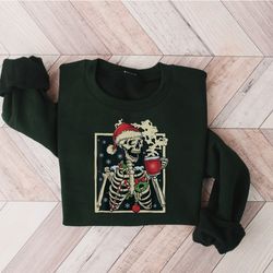dead inside skeleton christmas sweatshirt, sarcastic christmas coffee shirt merry christmas shirt coffee lover christmas