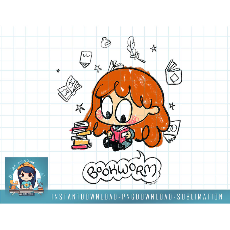 Harry Potter Hermione Granger Book Worm Cartoon png, sublimate, digital download.jpg