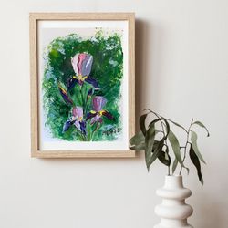 Abstract Irises. Flowers on paper.