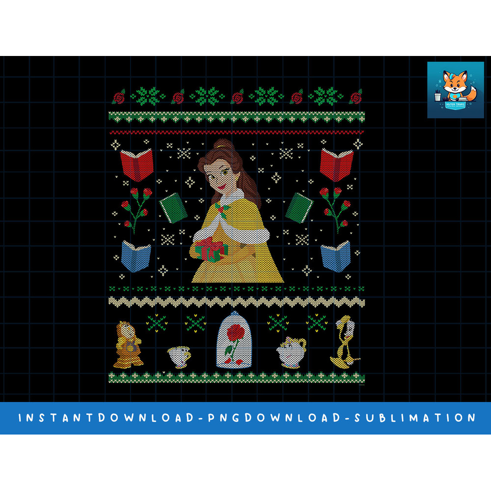 Disney Princess Beauty and the Beast Belle Christmas Sweater png, sublimate, digital print.jpg