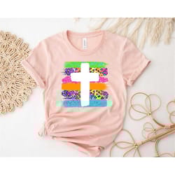 cross rainbow shirt, jesus gift, religious shirt, religious gift, christian gift, the way the truth the life shirt