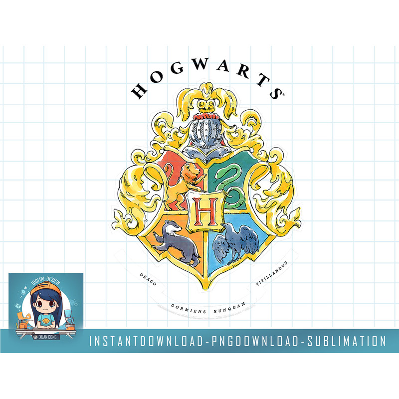 Harry Potter Hogwarts Crest in Watercolors png, sublimate, digital download.jpg