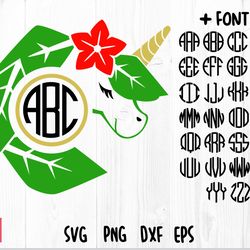 leaves unicorn monogram svg png | circle round monogram font, unicorn monogram svg, unicorn svg for cricut