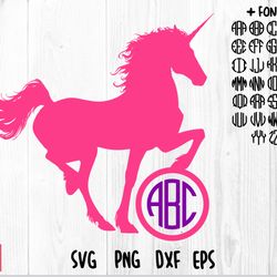 unicorn monogram svg png | circle round monogram font, unicorn svg, monogram svg, unicorn svg for cricut