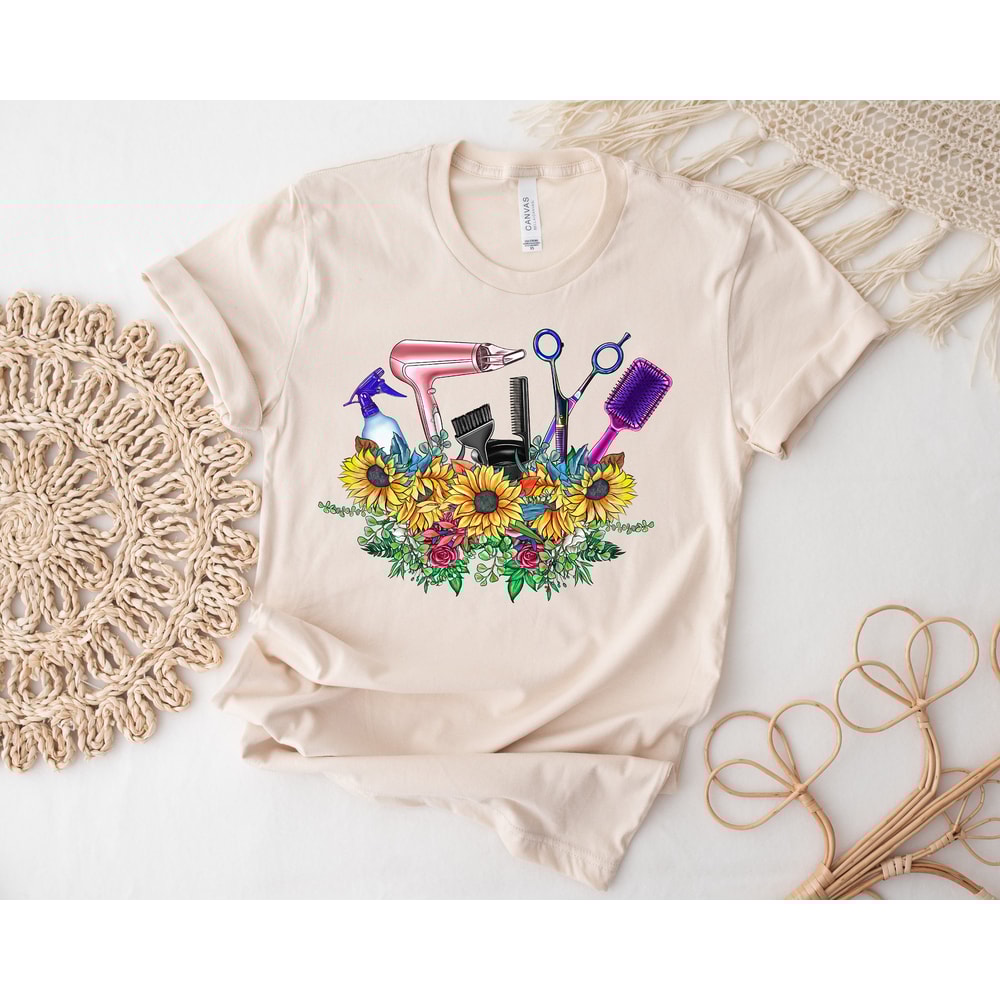 Hair Stylist Bouquet T-Shirt, Hair Dresser Shirt, Licensed Hairapist, Gift For Hairdresser, Beautican Shirt, Hair Dresser Shirt, Boho Tee - 2.jpg