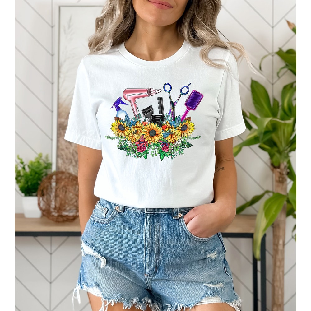 Hair Stylist Bouquet T-Shirt, Hair Dresser Shirt, Licensed Hairapist, Gift For Hairdresser, Beautican Shirt, Hair Dresser Shirt, Boho Tee - 3.jpg