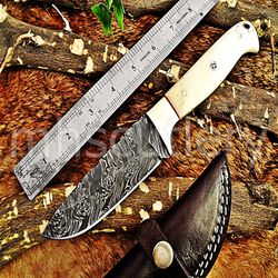 Custom Handmade Damascus Steel Hunting Skinner Knife With Bone Handle. SK-68