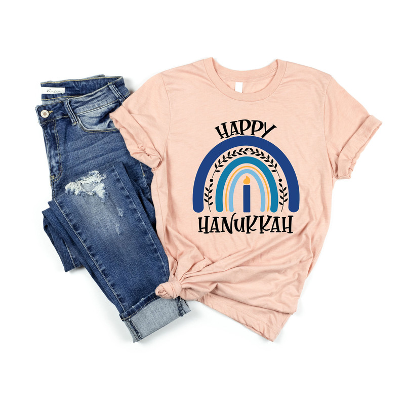Happy Hanukkah T-Shirt, Menorah Hanukkah, Blue Rainbow Lit Shirt, Jewish Shirt, Chanukah Shirt, Gift For Hanukkah - 2.jpg