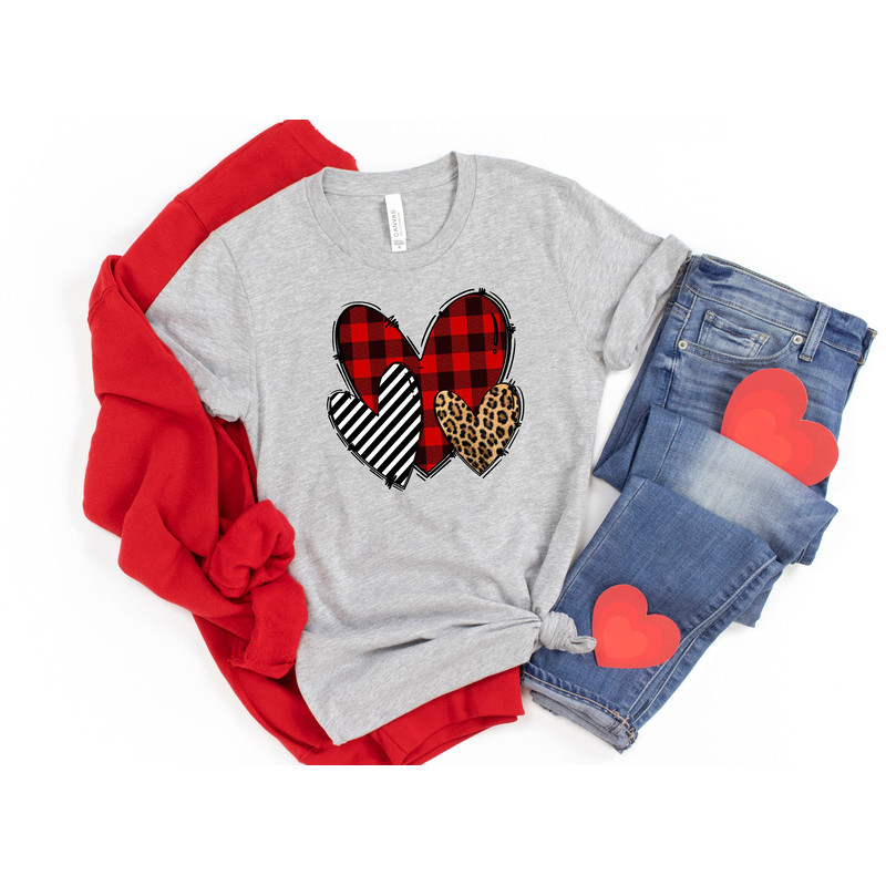Heart Trio Valentine’s Day Shirt,Buffalo plaid leopard heart Shirt,Matching Valentines Couples,3 hearts valentines shirt,Anniversary Shirt - 3.jpg