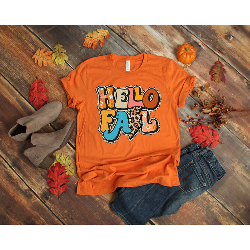 Hello Fall Leopard Shirt, Cute Fall Shirt, Fall Shirts, Fall T-Shirt, Happy Fall Shirts, Autumn Shirt, Thanksgiving Shirt, November Shirt - 2.jpg