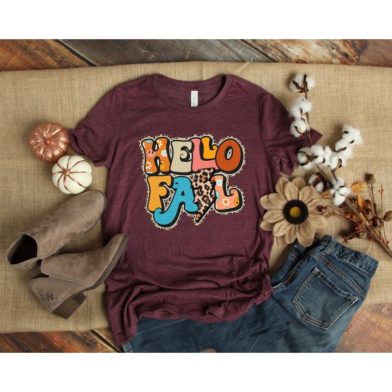 Hello Fall Leopard Shirt, Cute Fall Shirt, Fall Shirts, Fall T-Shirt, Happy Fall Shirts, Autumn Shirt, Thanksgiving Shirt, November Shirt - 4.jpg