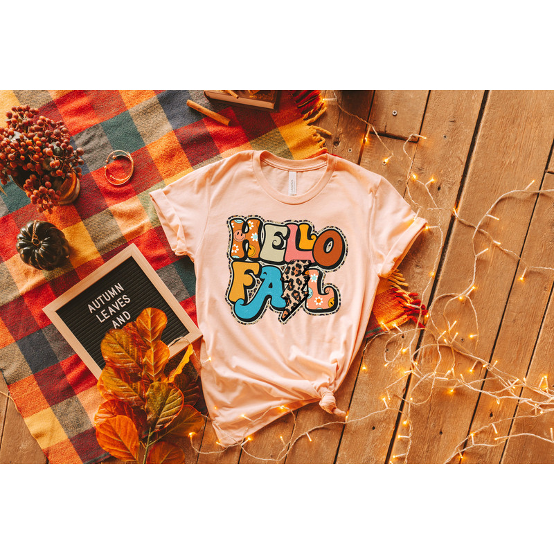 Hello Fall Leopard Shirt, Cute Fall Shirt, Fall Shirts, Fall T-Shirt, Happy Fall Shirts, Autumn Shirt, Thanksgiving Shirt, November Shirt - 5.jpg