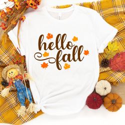 hello fall leopard shirt, cute fall shirt, fall shirts, fall t-shirt, happy fall shirts, autumn shirt, thanksgiving shir