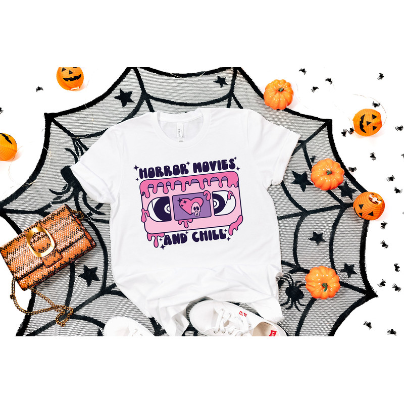 Horror Movies Shirt, Horror Movies and Chill Distressed Shirt, Boo, Halloween Shirt, Spooky Season, Pumpkin T-Shirt, Halloween Night Shirt - 2.jpg