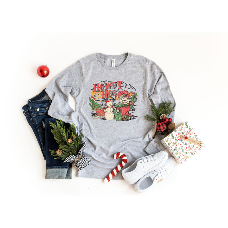 Howdy Hos Christmas Sweatshirt, Santa Cowboy Sweatshirt, Retro Vintage Christmas Sweatshirt, Hohoho Howdy Christmas Shirt - 3.jpg