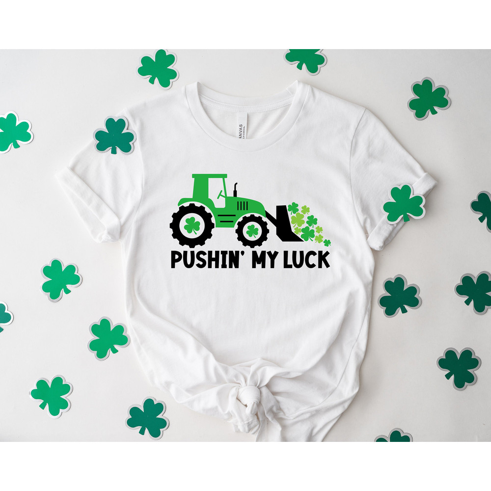 Kids St Patricks Day,Funny St Paddys Shirt,Tractor Shirt, Pushing My luck Shirt, Shamrock Shirt for Kids, St Patty's Day Gift, Clover Shirt - 3.jpg