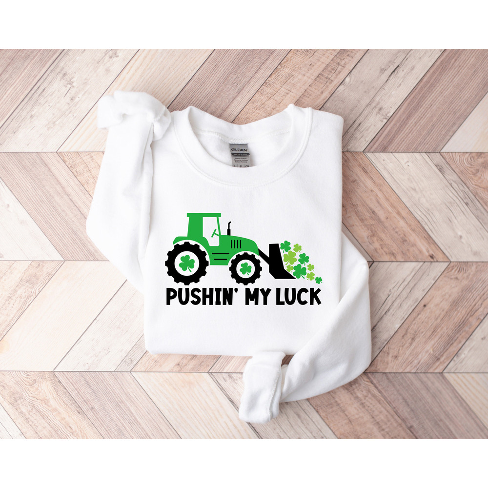 Kids St Patricks Day,Funny St Paddys Shirt,Tractor Shirt, Pushing My luck Shirt, Shamrock Shirt for Kids, St Patty's Day Gift, Clover Shirt - 4.jpg