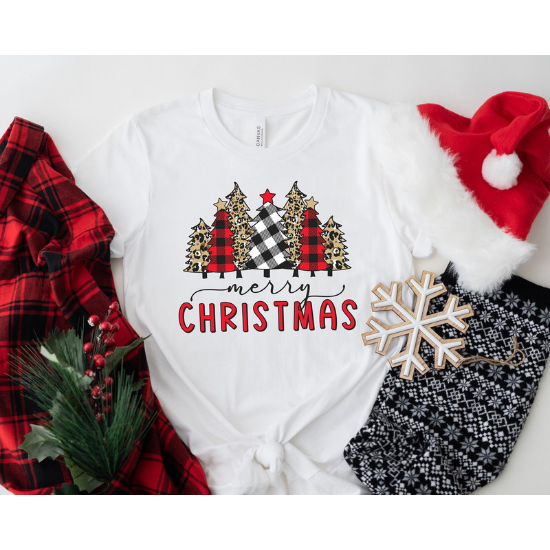 Ladies Merry Christmas Shirt, Women Christmas Shirt, Cute Christmas Shirt, Women Holiday Shirt, Leopard Print Christmas Tree Shirt - 1.jpg