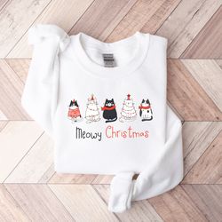meowy christmas sweathsirt, christmas cat shirt, merry christmas, cat lover shirt, christmas gift, christmas cat mom gif