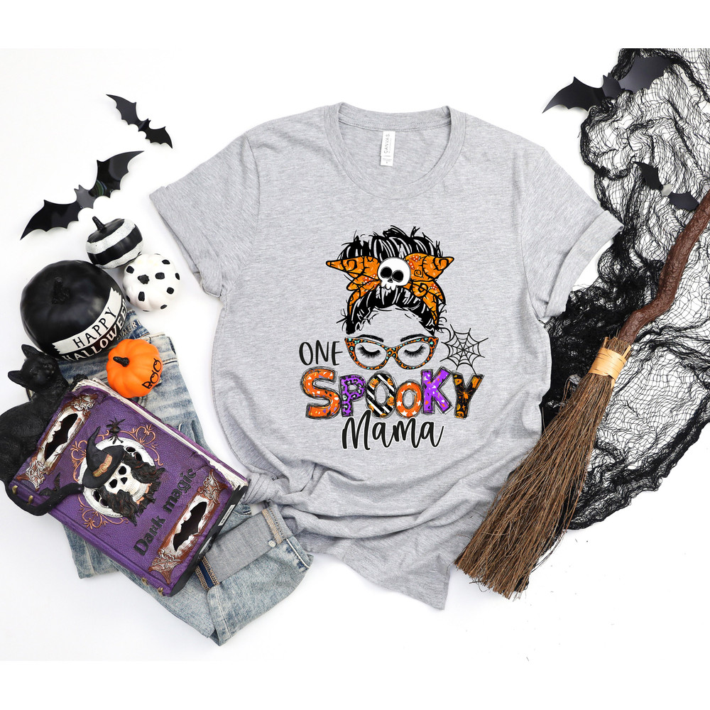 One Spooky Mama Shirt, Spooky Vibes Shirt, Halloween Gift, Cute Halloween Tee, Pumpkin Shirt, Halloween Mom, Women Halloween - 2.jpg