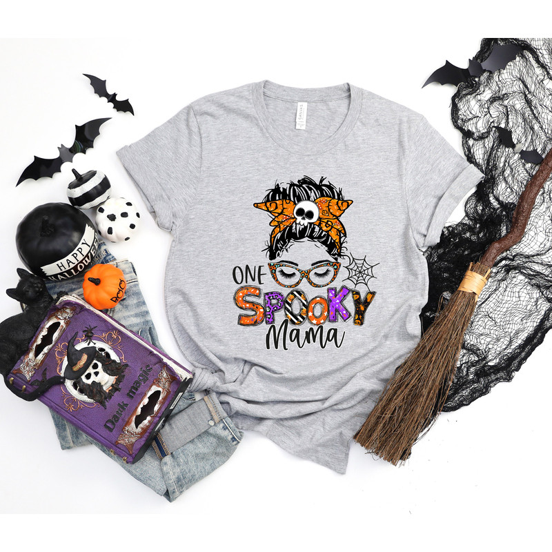 One Spooky Mama Shirt, Spooky Vibes Shirt, Halloween Gift, Cute Halloween Tee, Pumpkin Shirt, Halloween Mom, Women Halloween - 2.jpg