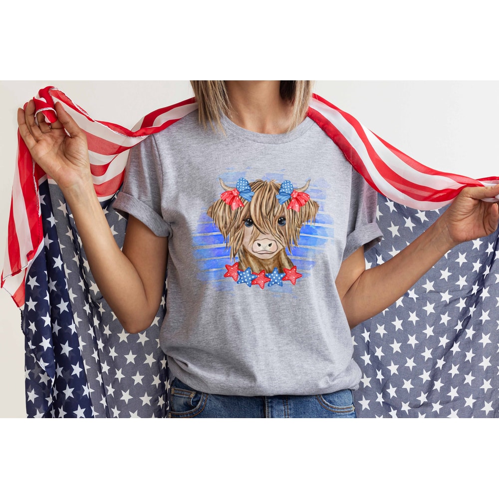 Patriotic Cow Shirt, 4th Of July T-Shirt, Independence Day Shirt, America Flag, Highland Cow Tee, Cow Bandana USA Tees, American Cow T-shirt - 4.jpg