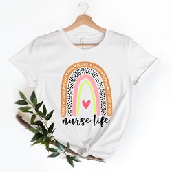 rainbow nurse shirt, leopard print nurse life,registered nurse shirt, rn shirts, nurse week shirt, cna shirt, nursing, n