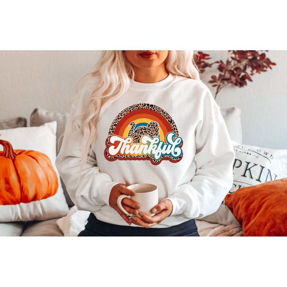Rainbow Thankful Fall Pumpkin Sweatshirt, Thanksgiving Shirt, Fall Sweatshirt, Leopard rainbow Women's Fall Shirt, Thankful Fall Tee - 2.jpg