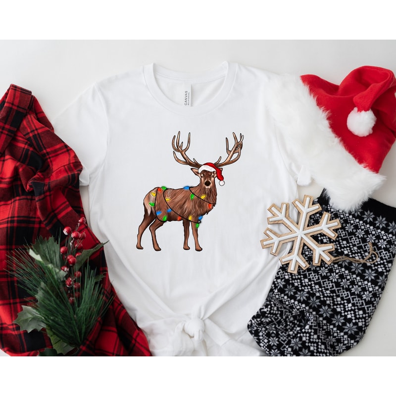 Reindeer Christmas Shirt, Christmas lights Shirt, Peeping Reindeer Shirt, Merry Christmas Shirt, Christmas Family Shirt, Xmas antler Shirt - 1.jpg