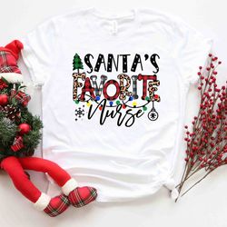 santa's favorite nurse shirt, nurse shirt, nurse life shirt, cute santa tee, christmas shirt, merry christmas shirt, chr
