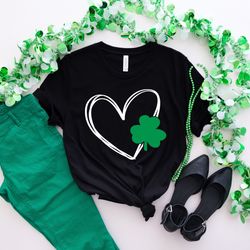 shamrock heart shirt, heart shamrock shirt, clover heart shirt, st patrick's day heart shirt, hand drawn clover heart sh