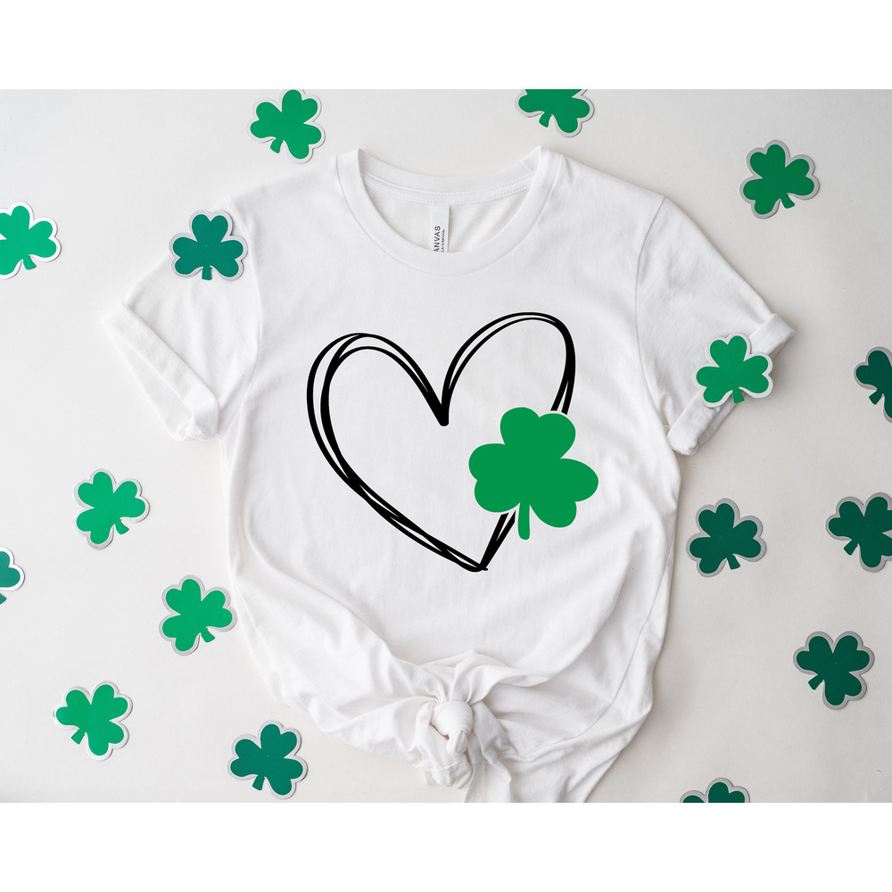 Shamrock Heart Shirt, Heart Shamrock Shirt, Clover Heart Shirt, St Patrick's Day Heart Shirt, Hand Drawn Clover Heart Shirt - 2.jpg