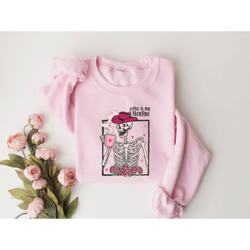 Skeleton Coffee Valentines Sweatshirt, Retro Valentine's Day Sweatshirt, Retro Valentine's Skeleton shirt, Coffee Lovers Shirt, Couple Shirt - 1.jpg