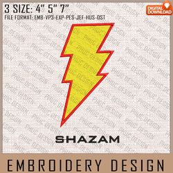 shazam embroidery files, dc comics, movie inspired embroidery design, machine embroidery design