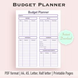 budget planner, budget planner template, financial planner template, printable budget planner, budget checklist, printab