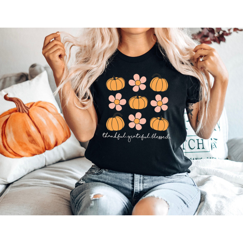 Thankful Grateful Blessed Sweatshirt, Thanksgiving Shirt, Fall Pumpkin, Fall Floral Shirt, Thankful Shirt, Thanksgiving Tee, Grateful Shirt - 4.jpg