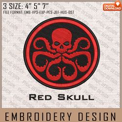 red skull embroidery files, marvel comics, movie inspired embroidery design, machine embroidery design