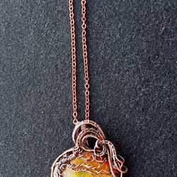copper pendant "tree of life" on agate.gift for a girl.