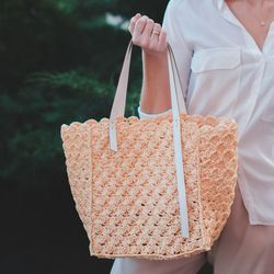 CROCHET PATTERN Raffia bag Video tutorial, large shopper bag crochet pattern, straw bag PDF pattern, easy crochet video