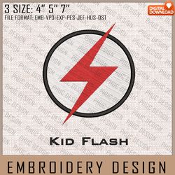 kid flash embroidery files, dc comics, movie inspired embroidery design, machine embroidery design