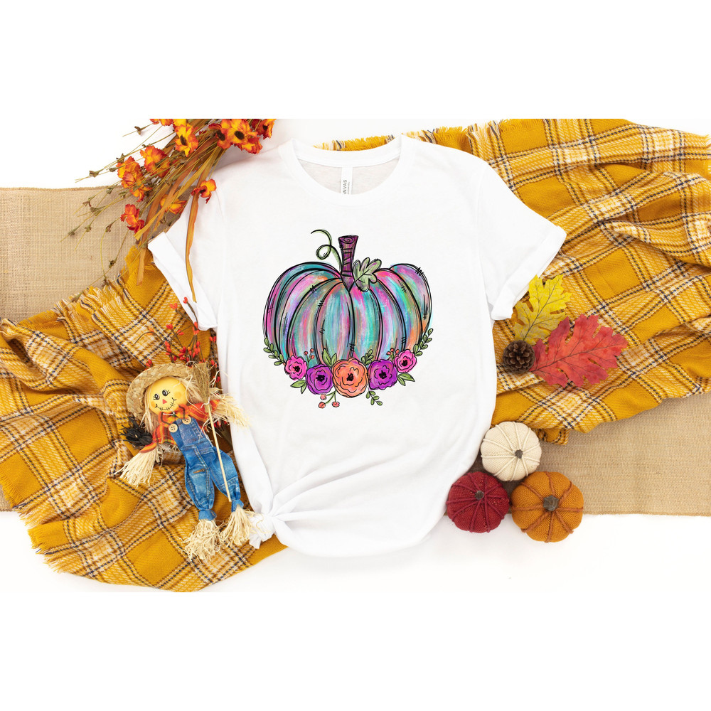 Watercolor Pumpkin T-shirt, Colorful Pumpkin Shirt, Watercolor Pumpkins, Halloween Shirt, Autumn Shirt, Cute Fall Shirt, Gift For Halloween - 1.jpg