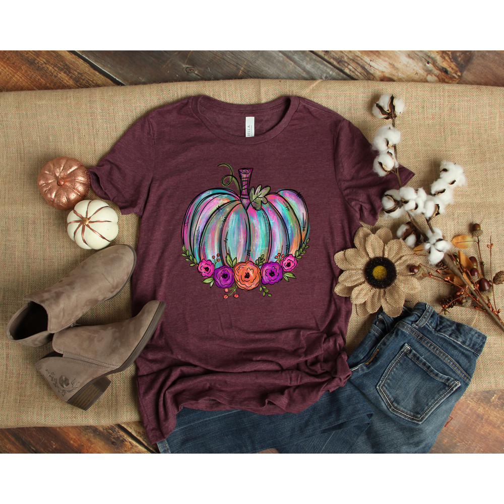 Watercolor Pumpkin T-shirt, Colorful Pumpkin Shirt, Watercolor Pumpkins, Halloween Shirt, Autumn Shirt, Cute Fall Shirt, Gift For Halloween - 2.jpg