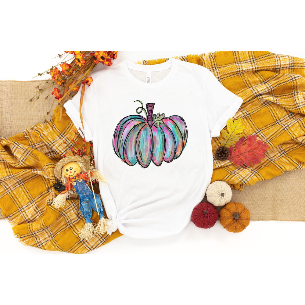 Watercolor Pumpkin T-shirt, Colorful Pumpkin Shirt, Watercolor Pumpkins, Thankful Shirt, Autumn Shirt, Cute Fall Shirt, Gift For Halloween - 1.jpg