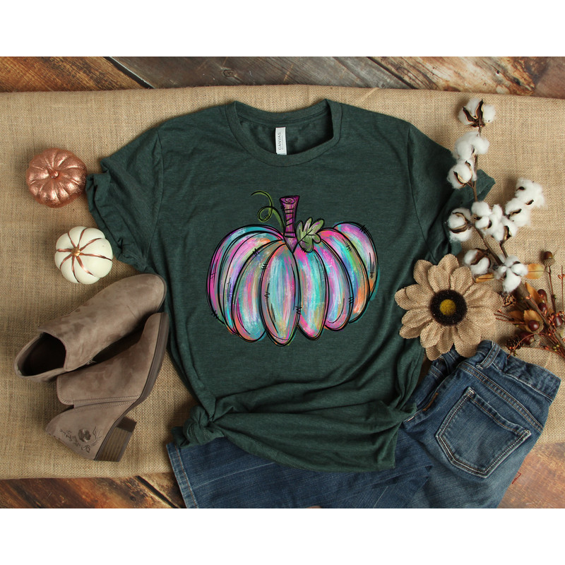 Watercolor Pumpkin T-shirt, Colorful Pumpkin Shirt, Watercolor Pumpkins, Thankful Shirt, Autumn Shirt, Cute Fall Shirt, Gift For Halloween - 2.jpg