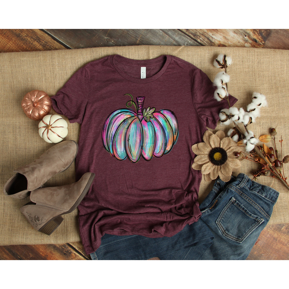 Watercolor Pumpkin T-shirt, Colorful Pumpkin Shirt, Watercolor Pumpkins, Thankful Shirt, Autumn Shirt, Cute Fall Shirt, Gift For Halloween - 3.jpg