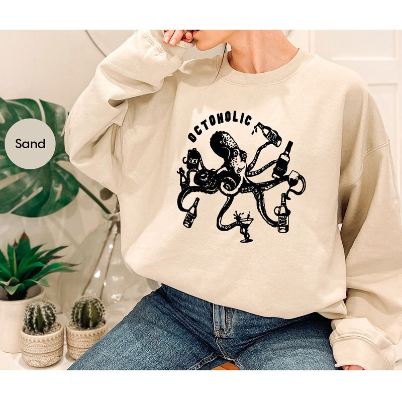 Alcoholic Octopus Long Sleeve Shirt for Party, Funny Octoholic Sweatshirt for Friend Gift, Vintage Drinking Octopus Beer Long Sleeve - 1.jpg