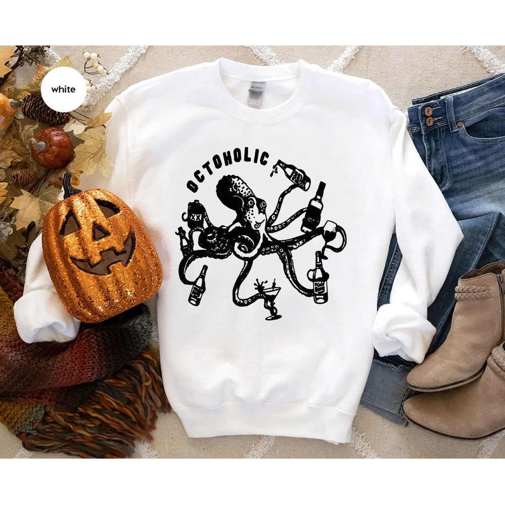 Alcoholic Octopus Long Sleeve Shirt for Party, Funny Octoholic Sweatshirt for Friend Gift, Vintage Drinking Octopus Beer Long Sleeve - 2.jpg