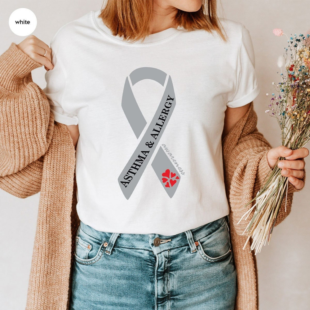 Allergy Support T-Shirt, Asthma Survivor Shirt, Asthma and Allergy Awareness Shirt, Asthma Gifts, I Wear Grey for Asthma and Allergy Tees - 1.jpg