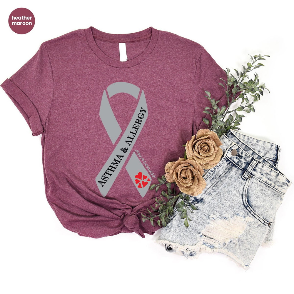 Allergy Support T-Shirt, Asthma Survivor Shirt, Asthma and Allergy Awareness Shirt, Asthma Gifts, I Wear Grey for Asthma and Allergy Tees - 5.jpg